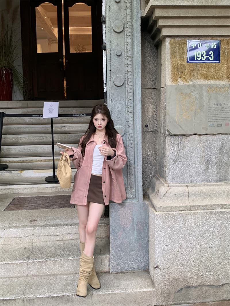 실사 정가 가을 겨울 루즈핏 사슴 캐시미어 짧은 외투 상세 이미지 2