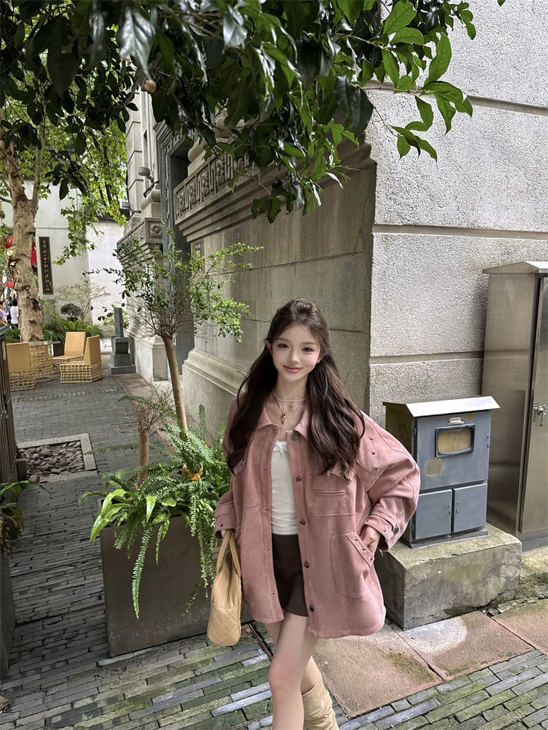 실사 정가 가을 겨울 루즈핏 사슴 캐시미어 짧은 외투 상세 이미지 14