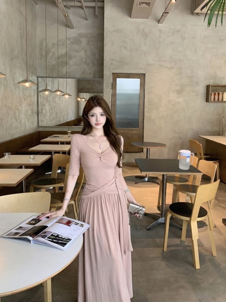 실사 정가 순수한 욕망 바람 매듭 섹시함 하이웨이스트 슬림해 보이는 드레스 일상 대 치마 상세 이미지 4