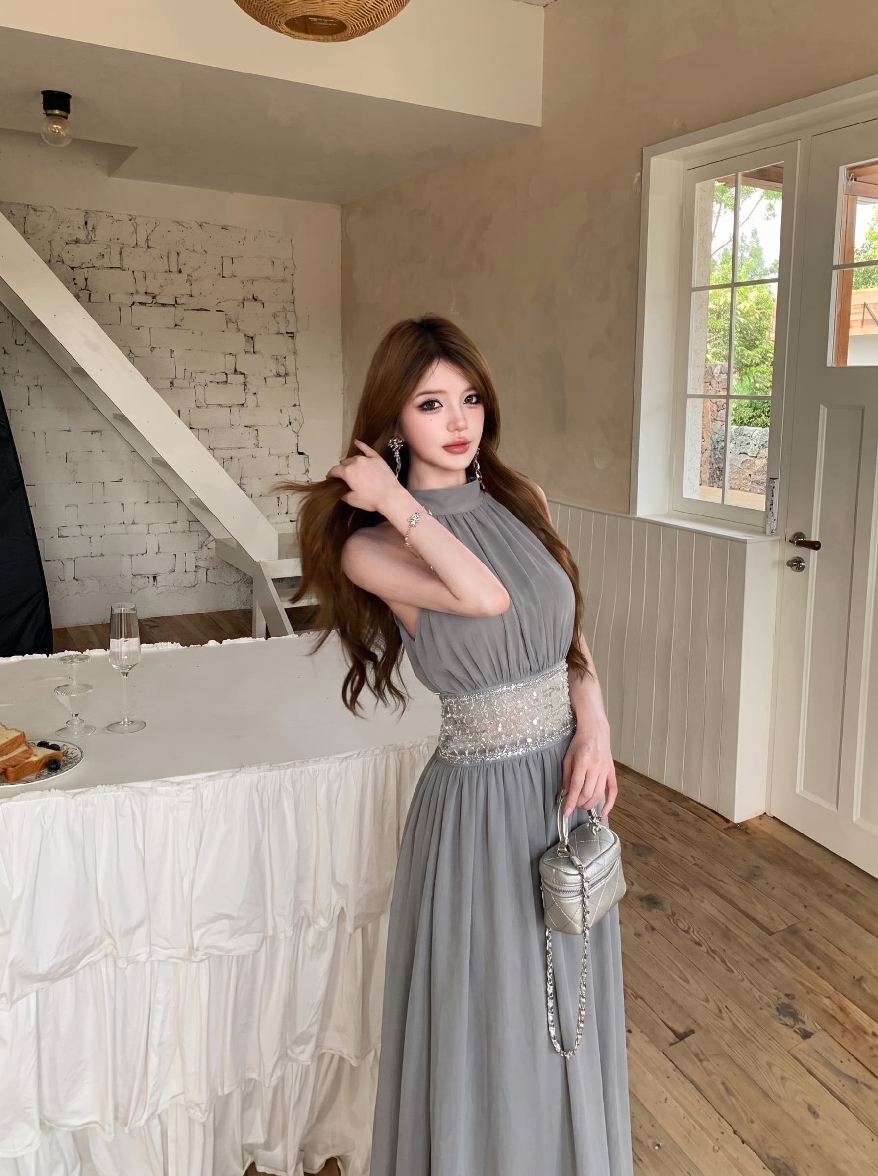 실사 정가 행침 목 드레스 명문 여성 생일 연회 무거운 작업 드레스 이미지 2