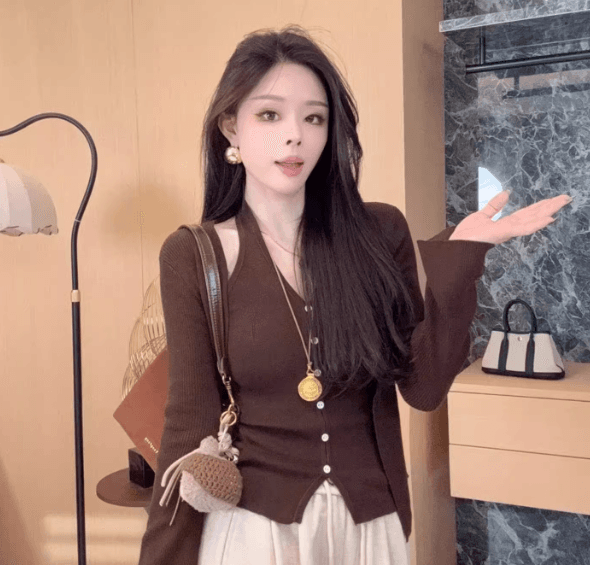 작은 샤넬 스타일 빨간색 니트 스웨터 세트 여성 초기 가을 착용 가져 가라. 전체 집합 스웨터 오픈 가디건 캐미솔 투피스 세트 이미지 3