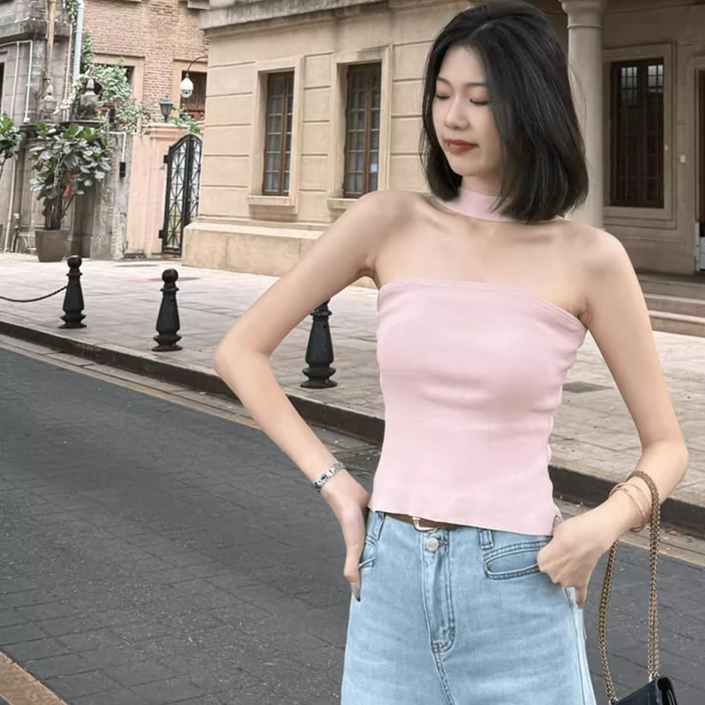 순수한 욕망 바람 섹시함 검정색 민소매 행침 목 튜브탑 캐미솔 여름 외출용 몸매 가꾸기 핫걸 착용 가져 가라. 작은 맨위 상세 이미지 4