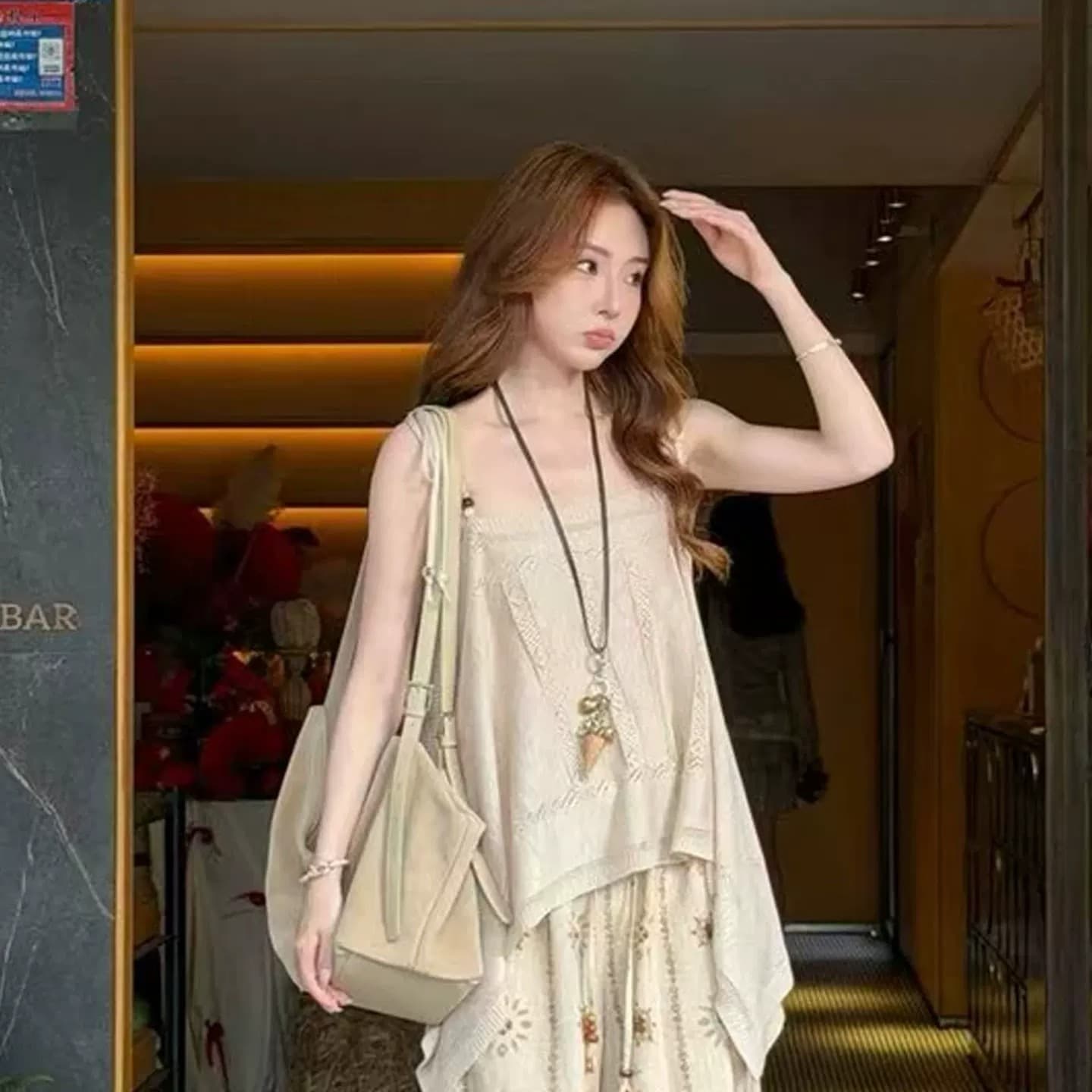 보헤미안 해변가 휴가 바람 비즈 캐미솔 여름 외출용 불규칙 루즈핏 슬림해 보이는 민소매 맨위 이미지 3