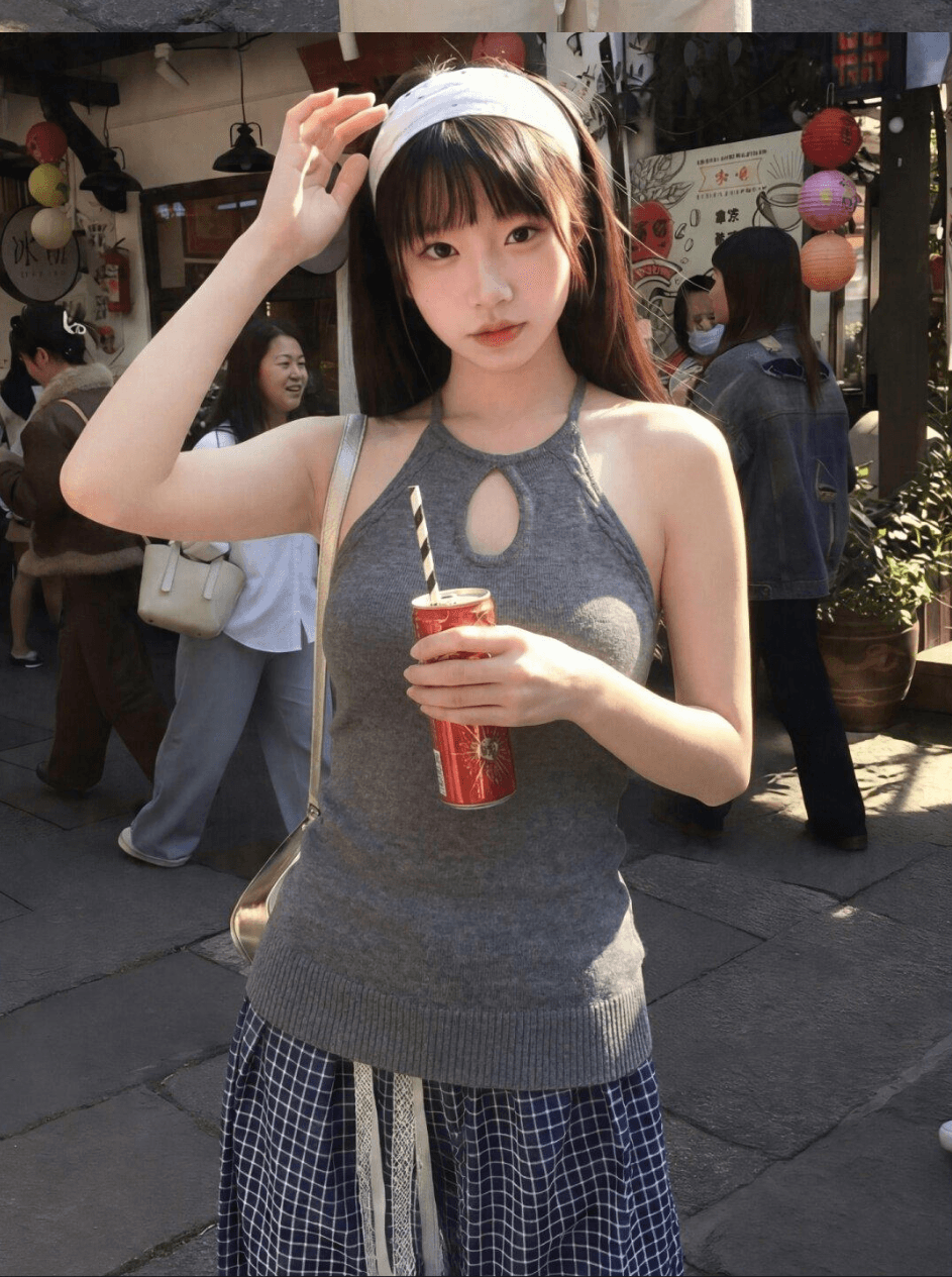 핑크색 홀로우 아웃 행침 목 니트 캐미솔 여름 새로운 몸매 가꾸기 슬림해 보이는 달콤한 매운맛 착용 가져 가라. 인사이드 가져 가라. 외출용 맨위 이미지 2