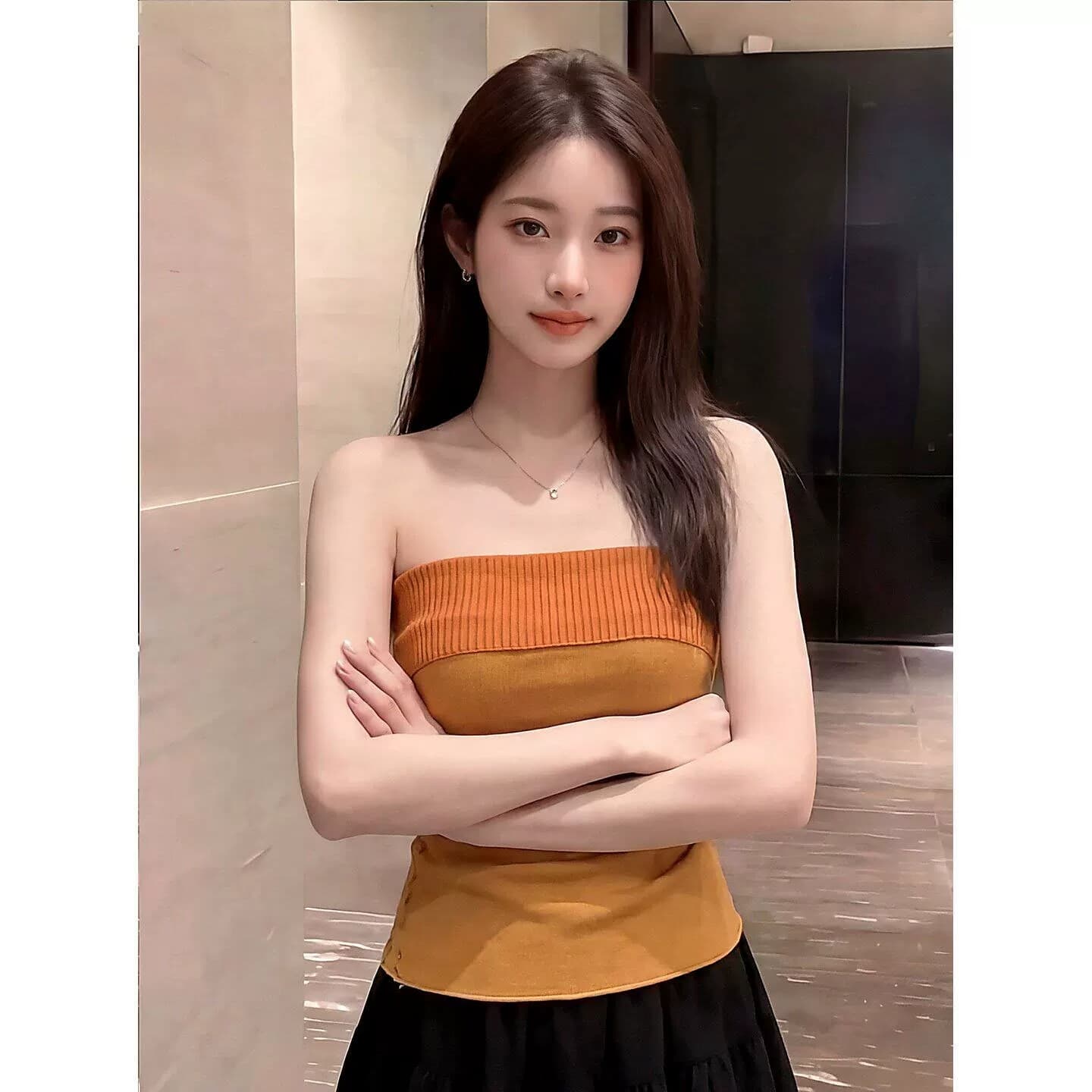 아메리칸 레트로 스타일 배색 니트 튜브탑 조끼 여성 여름 몸매 가꾸기 슬림해 보이는 핫걸 차가운 센스 통기성 민소매 맨위 이미지 4