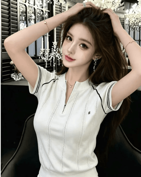 미니멀리즘 바람 출퇴근 회색 착용 가져 가라. 하프 지퍼 니트 스웨터 여성 여름 반팔 디자인 센스 고유 한 작은 대중 맨위 얇은 상세 이미지 6