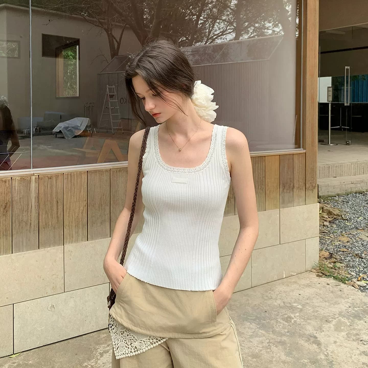 파란색 니트 캐미솔 여름 몸매 가꾸기 슬림해 보이는 미니멀리즘 다용도 기본 셔츠 핫걸 통기성 민소매 맨위 상세 이미지 5