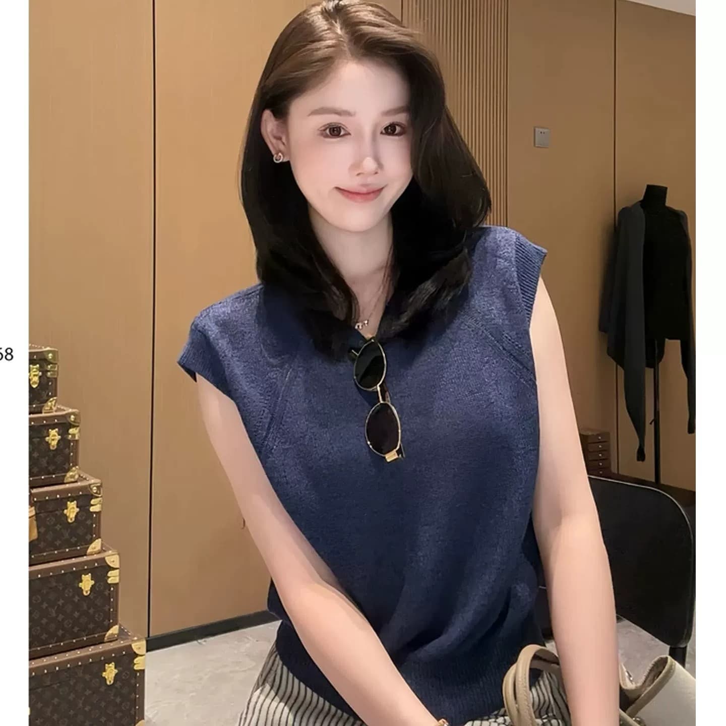 오래된 돈 바람 착용 가져 가라. 라운드 넥 반팔 니트 스웨터 여성 여름 루즈핏 슬림해 보이는 다용도 품격 캐주얼 맨위 얇은 스타일 상세 이미지 1