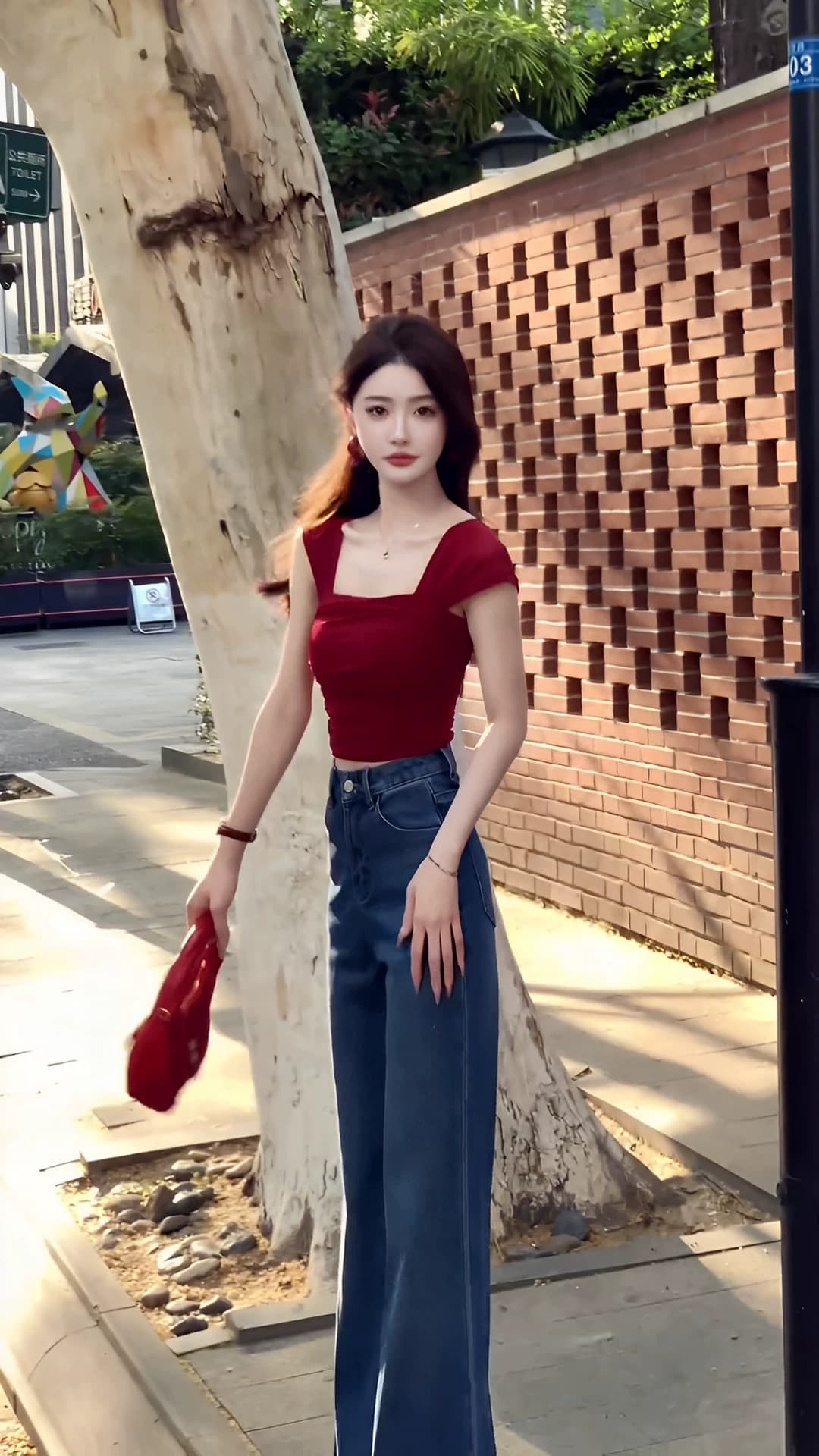 핫걸 순수한 욕망 불규칙 빨간색 쇼트 스타일 맨위 여성 2025 년 여름 새로운 작은 셔츠 고유 한 디자인 센스 작은 대중 상세 이미지 4