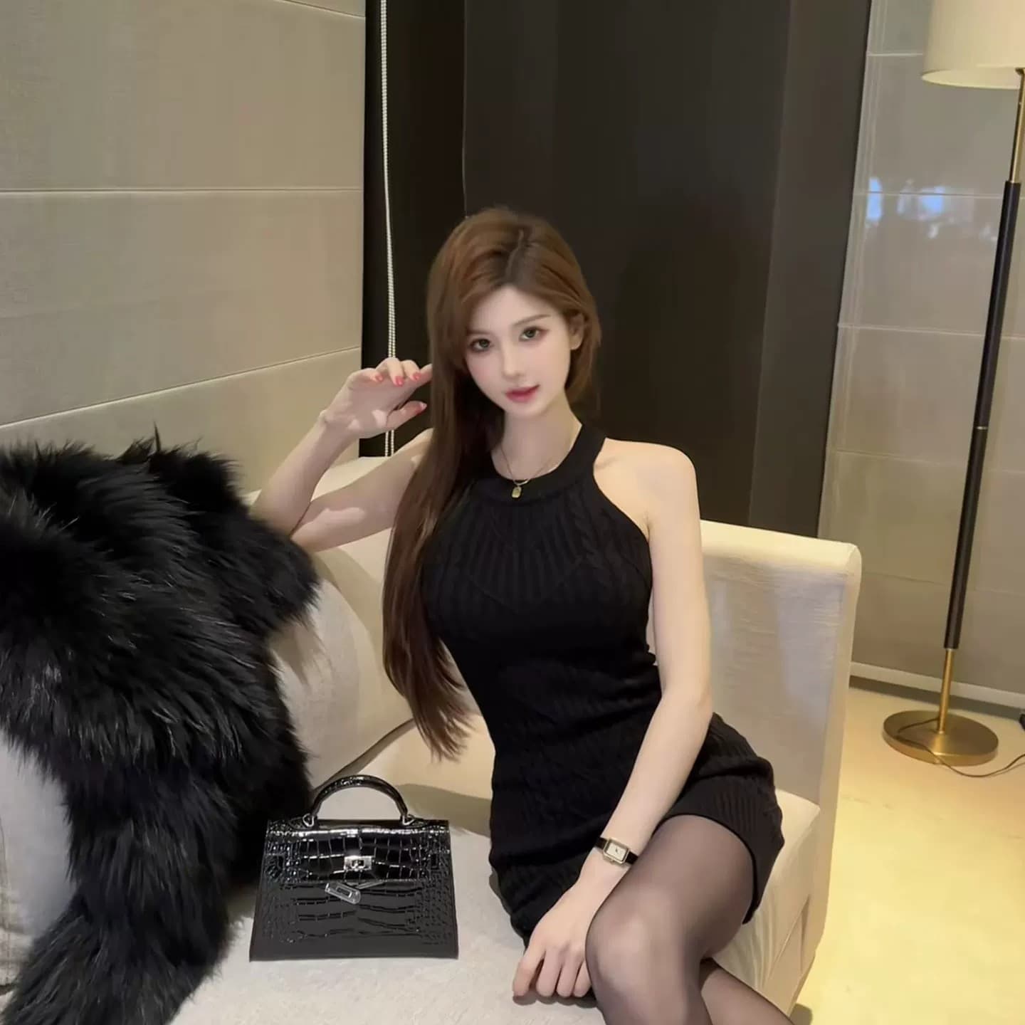 천 금빛 바람 행침 목 꽈배기 니트 여성 드레스 여름 허리 수축 슬림해 보이는 품격 섹시함 고유 한 타이트 스커트 미니 스커트 상세 이미지 2
