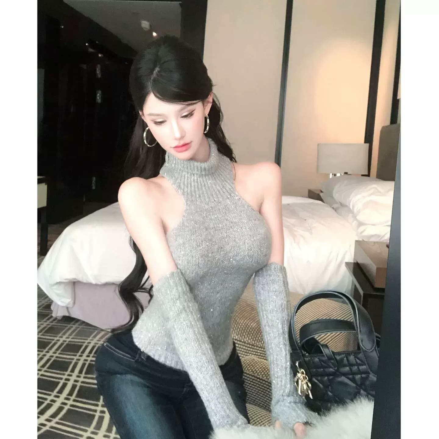 순수한 욕망 섹시함 바람 행침 목 터틀넥 니트 스웨터 여성 여름 몸매 가꾸기 인사이드 가져 가라. 만나는 조끼 핫걸 민소매 맨위 상세 이미지 1