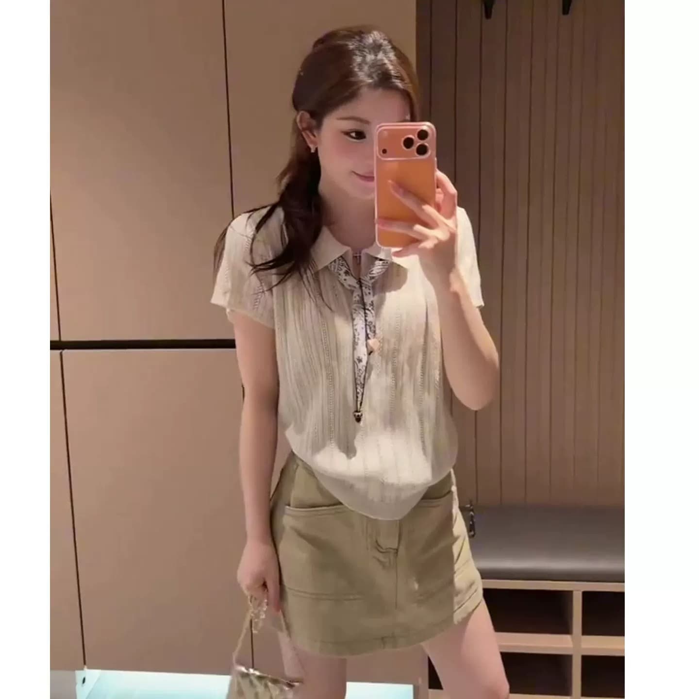 한 부서 레트로 비즈 스카프 POLO 칼라 홀로우 아웃 니트 스웨터 여성 루즈핏 여름 슬림해 보이는 다용도 폴로 칼라 맨위 얇은 상세 이미지 4