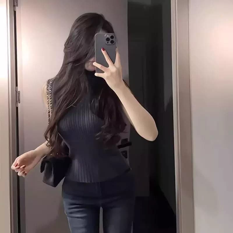 아메리칸 핫걸 바람 터틀넥 구덩이 기사 니트 조끼 여성 여름 몸매 가꾸기 슬림해 보이는 순수한 욕망 품격 민소매 맨위 얇은 상세 이미지 3
