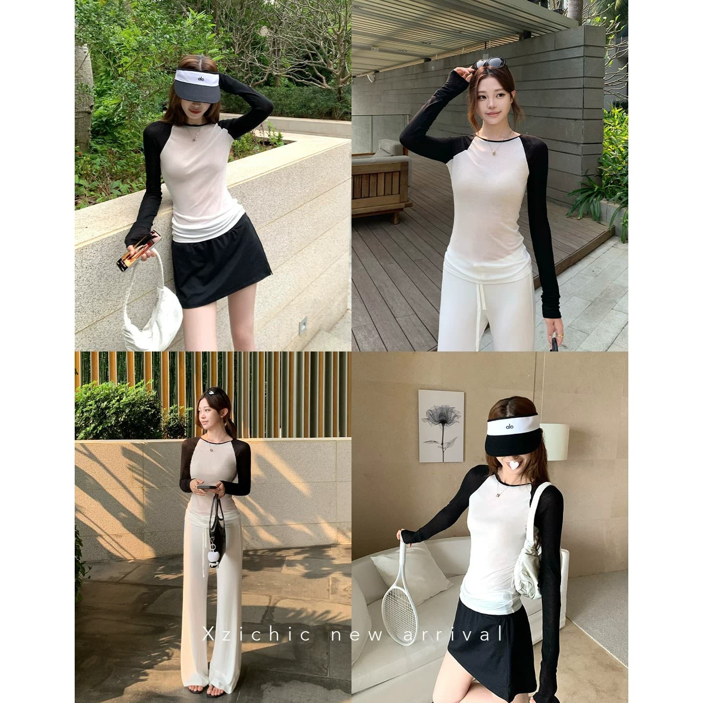 한 부서 디자인 센스 라운드 넥 배색 삽입 어깨 소매 길이 소매 티셔츠 여성 가을 다용도 몸매 가꾸기 슬림해 보이는 작은 대중 고유 한 맨위 이미지 5