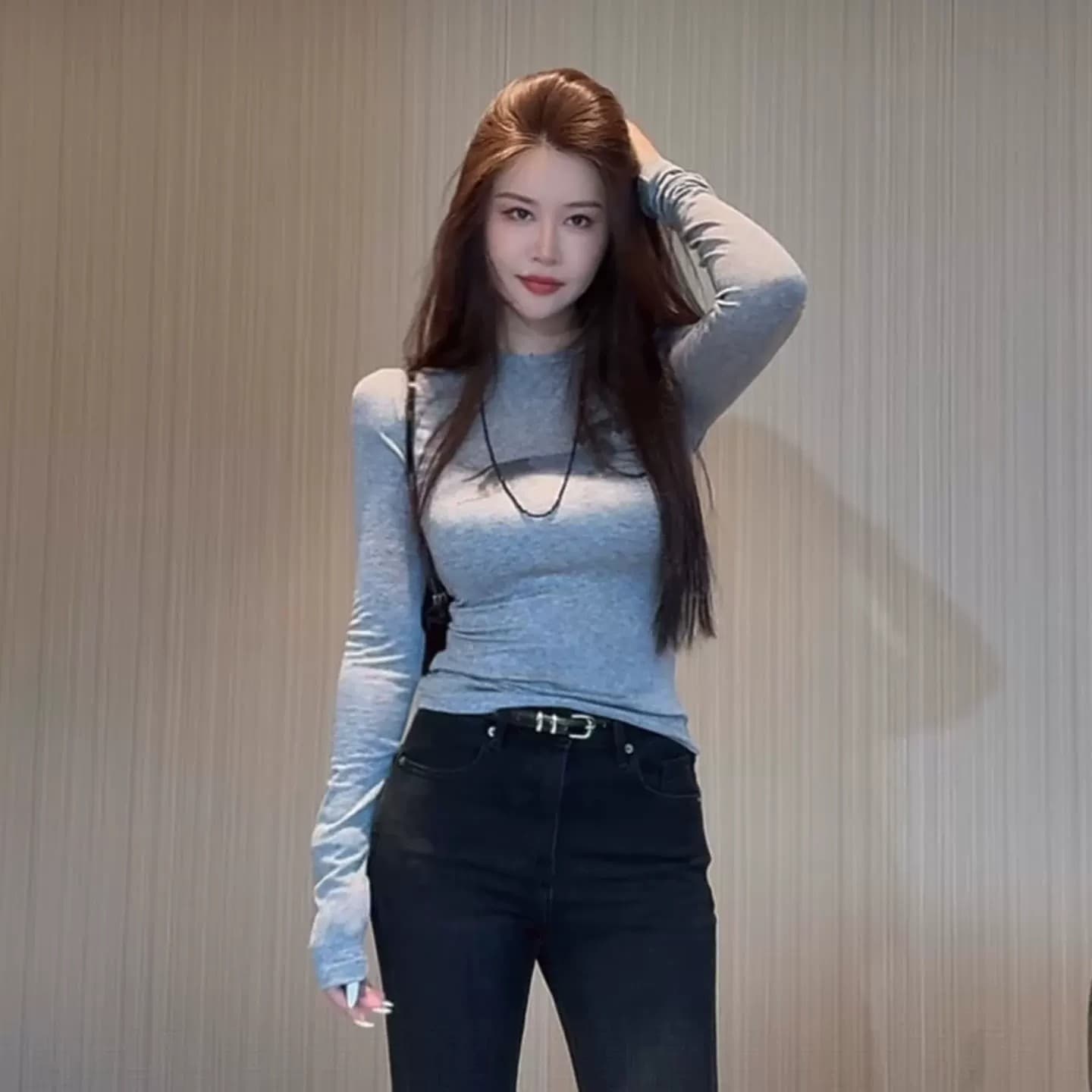 슈퍼 잘 생긴 작은 예쁜 허리 닥스 훈트 프린트 긴팔 티셔츠 여성 가을 몸매 가꾸기 슬림해 보이는 인사이드 가져 가라. 디자인 센스 핫걸 맨위 이미지 4
