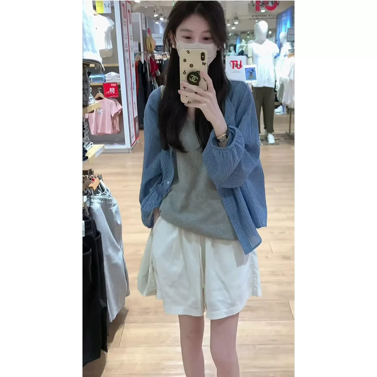 한 부서 느긋한 바람 파란색 체크무늬 긴팔 여성 셔츠 이른 가을 루즈핏 자외선 차단 디자인 센스 작은 대중 얇은 스타일 맨위 상세 이미지 4