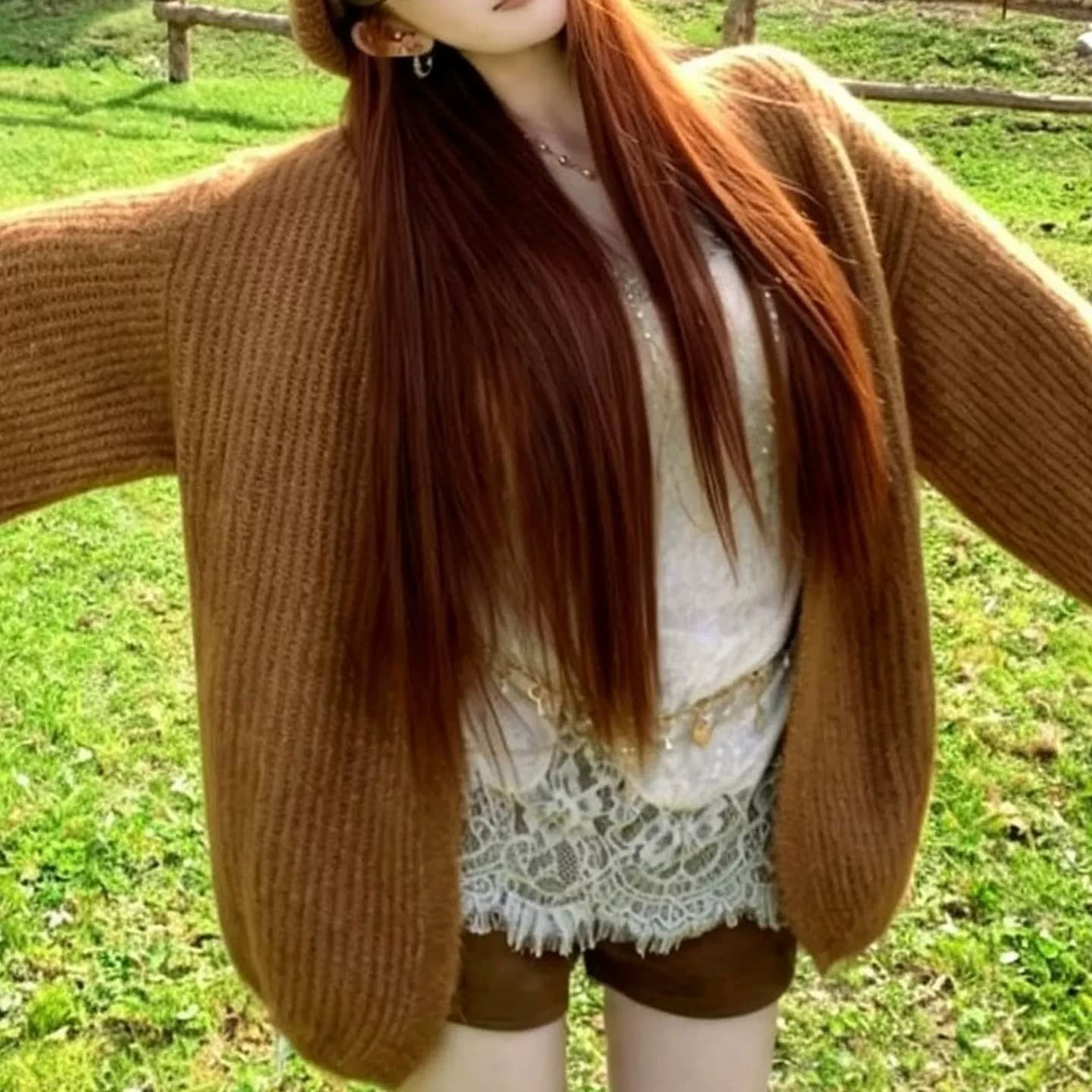 느긋한 바람 주황색 벌룬 소매 스웨터 여자 루즈핏 가을 겨울철 루즈핏 슬림해 보이는 품격 아름다운 니트 카디건 코트
