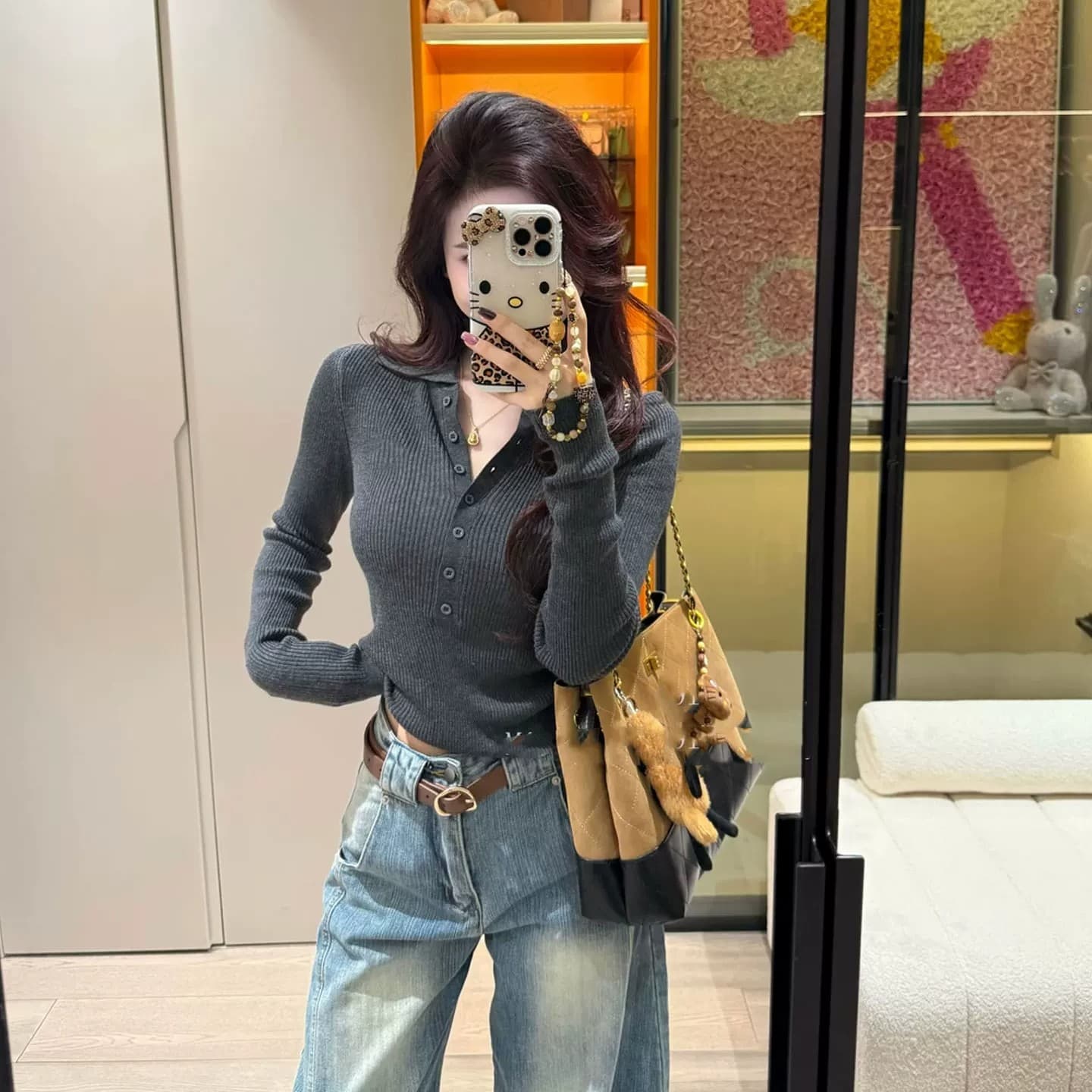 한 부서 황색 폴로 칼라 단추 니트 스웨터 여성 조기 가을 긴팔 몸매 가꾸기 슬림해 보이는 고급 센스 고유 한 스웨터 맨위 상세 이미지 4
