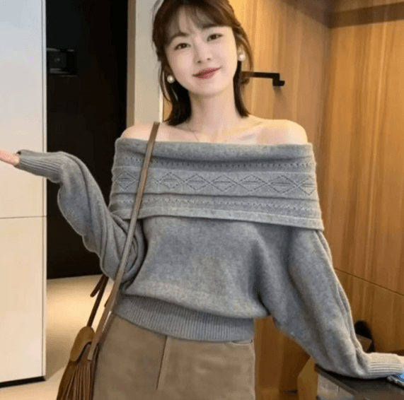 이른 가을 새로운 오프숄더 홀로우 아웃 니트 스웨터 여성 순수한 욕망 바람 고급 센스 슬림해 보이는 스웨터 품격 연령 감소 맨위 상세 이미지 7