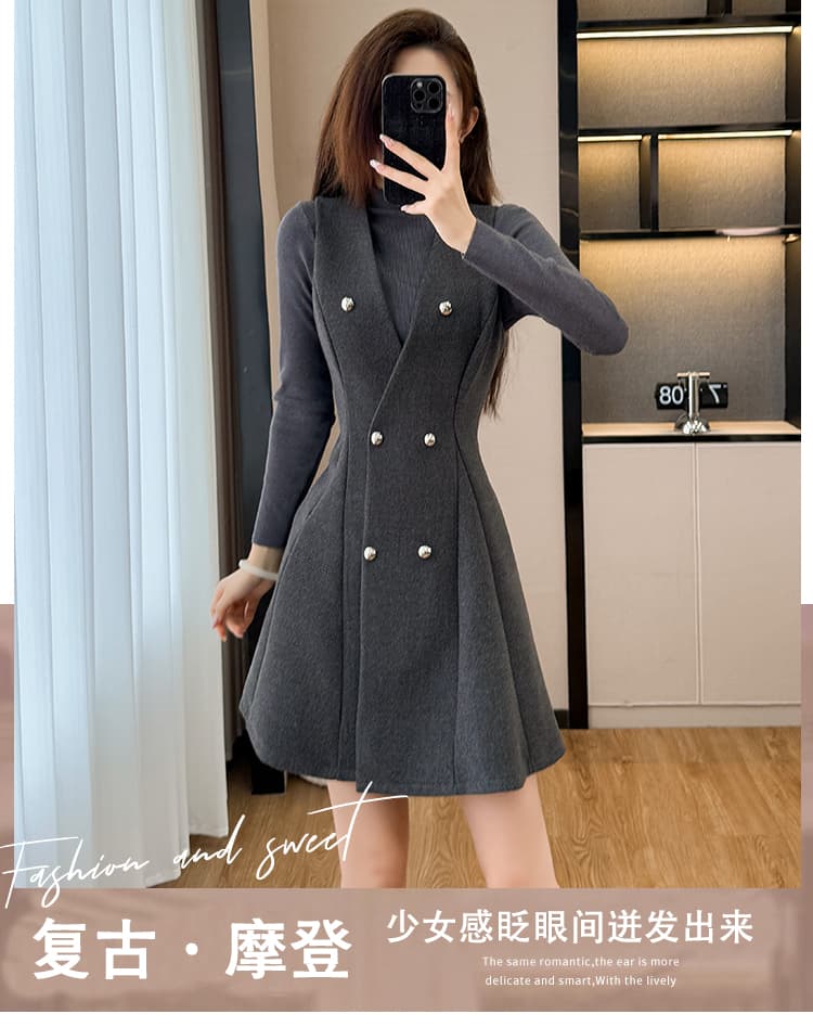 2026 섹션 프랑스식 레트로 품격 반하이넥 기본 셔츠 허리 수축 슬림해 보이는 조끼 스커트 외국 가스 연령 감소 두 조각 여성 세트 상세 이미지 1