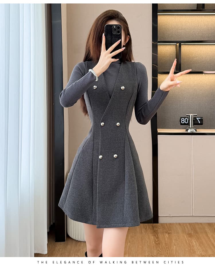 2026 섹션 프랑스식 레트로 품격 반하이넥 기본 셔츠 허리 수축 슬림해 보이는 조끼 스커트 외국 가스 연령 감소 두 조각 여성 세트 상세 이미지 11