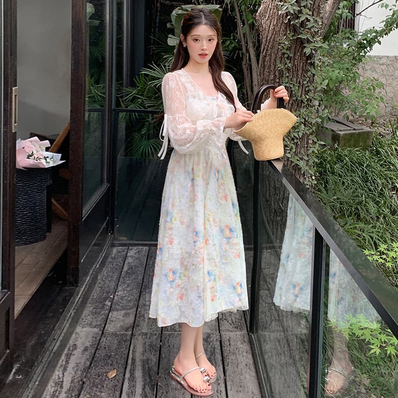 프랑스식 슬립 꽃무늬 여성 드레스 여름 허리 수축 품격 롱 코트 부드러운 바람 요정 치마 휴가 해변 드레스 이미지 6