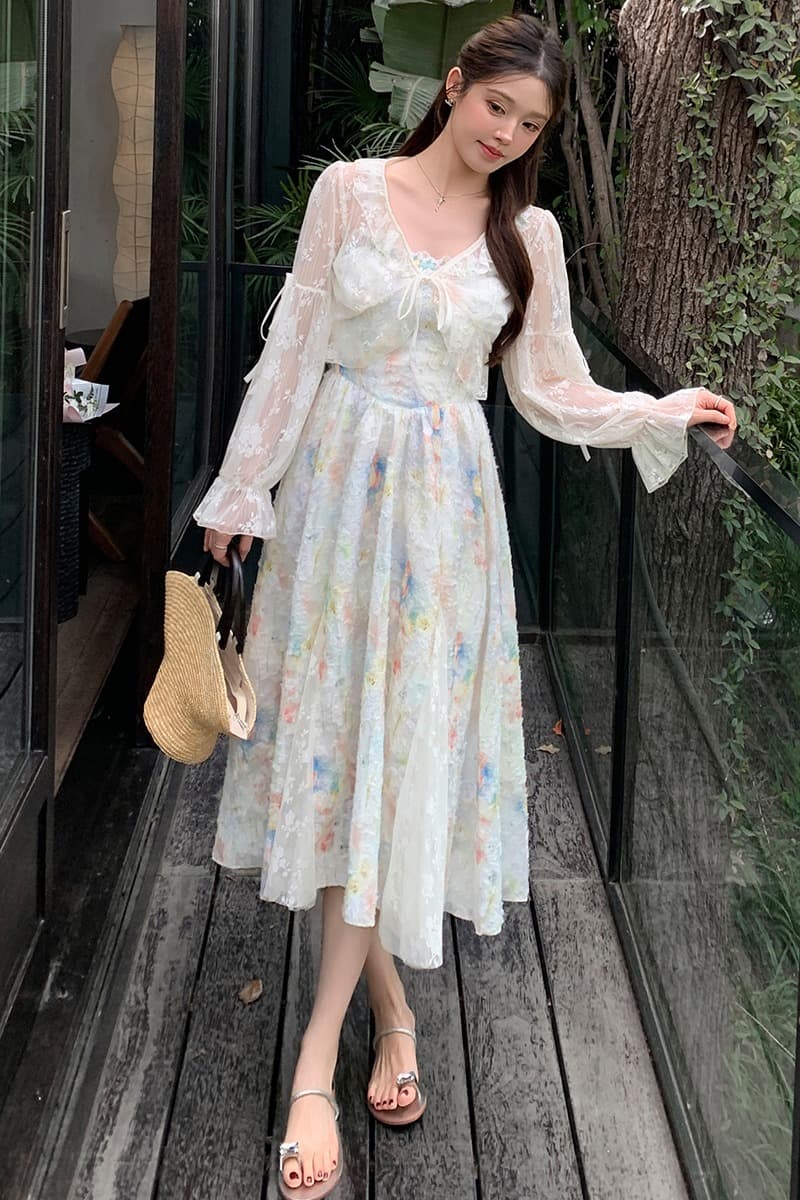 프랑스식 슬립 꽃무늬 여성 드레스 여름 허리 수축 품격 롱 코트 부드러운 바람 요정 치마 휴가 해변 드레스 이미지 7