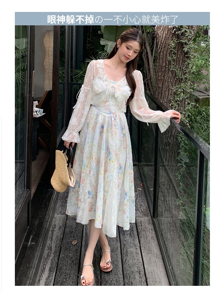 프랑스식 슬립 꽃무늬 여성 드레스 여름 허리 수축 품격 롱 코트 부드러운 바람 요정 치마 휴가 해변 드레스 상세 이미지 5