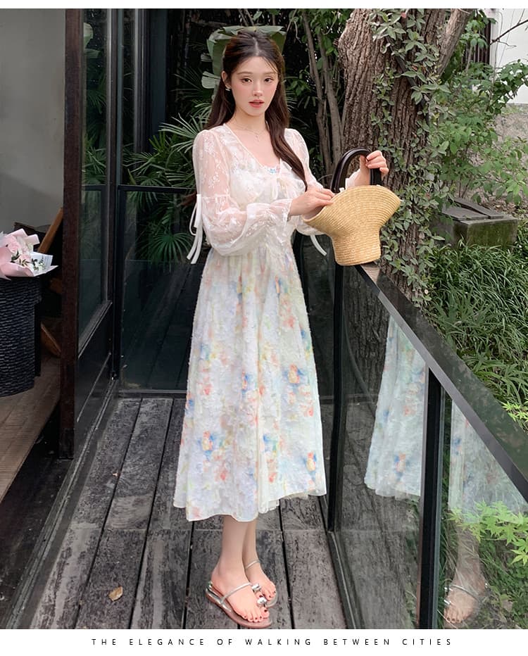 프랑스식 슬립 꽃무늬 여성 드레스 여름 허리 수축 품격 롱 코트 부드러운 바람 요정 치마 휴가 해변 드레스 상세 이미지 12