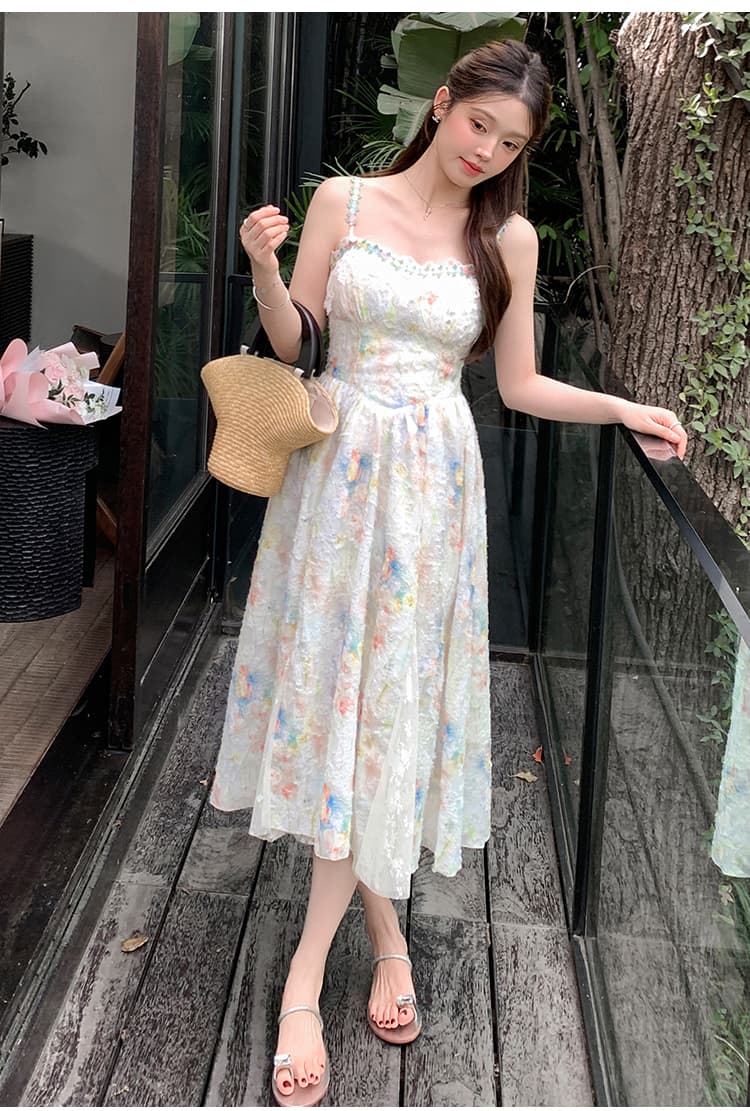 프랑스식 슬립 꽃무늬 여성 드레스 여름 허리 수축 품격 롱 코트 부드러운 바람 요정 치마 휴가 해변 드레스 상세 이미지 13