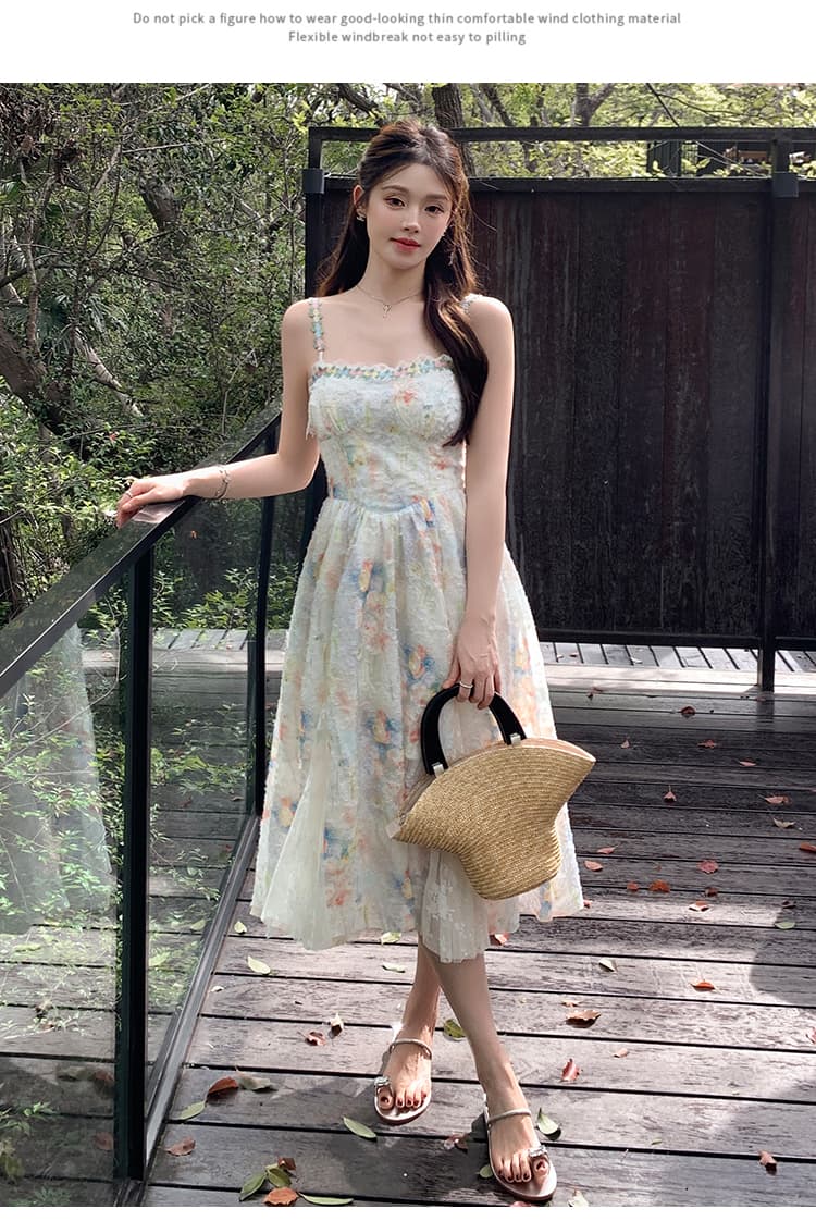 프랑스식 슬립 꽃무늬 여성 드레스 여름 허리 수축 품격 롱 코트 부드러운 바람 요정 치마 휴가 해변 드레스 상세 이미지 15