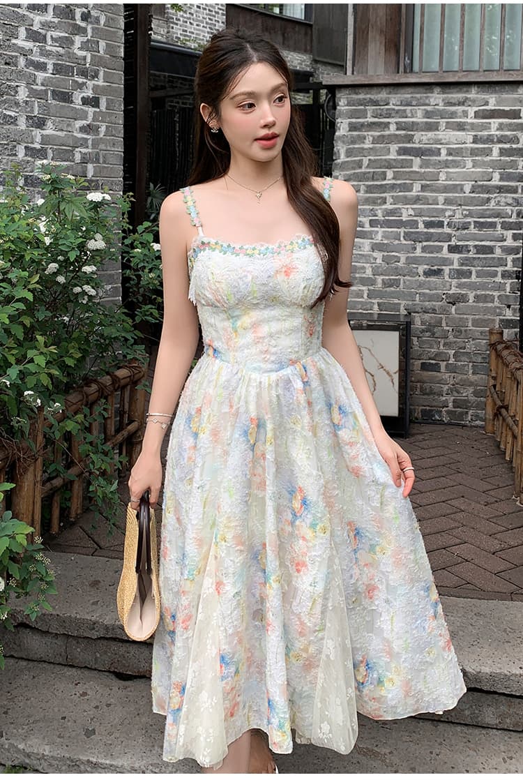 프랑스식 슬립 꽃무늬 여성 드레스 여름 허리 수축 품격 롱 코트 부드러운 바람 요정 치마 휴가 해변 드레스 상세 이미지 19