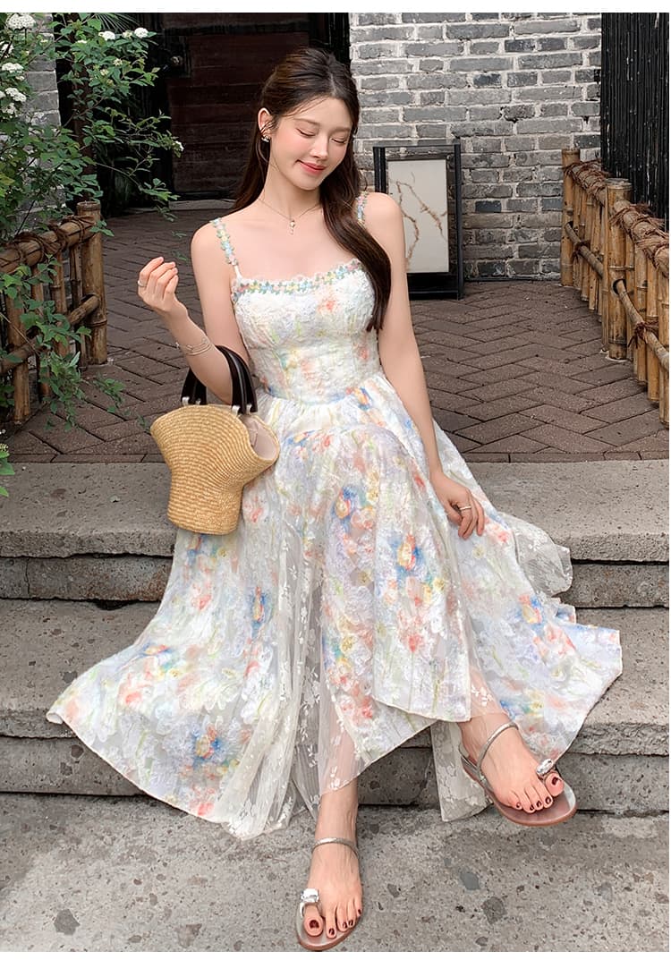 프랑스식 슬립 꽃무늬 여성 드레스 여름 허리 수축 품격 롱 코트 부드러운 바람 요정 치마 휴가 해변 드레스 상세 이미지 20