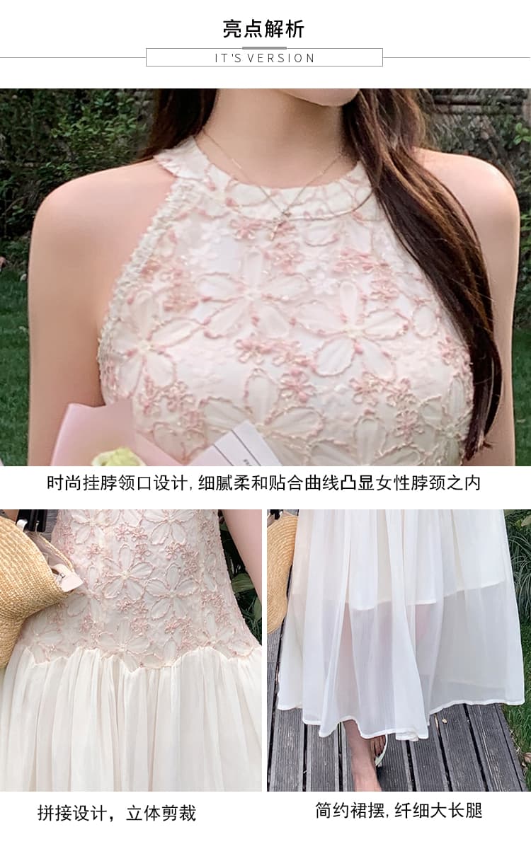 밝은 색 민소매 꽃무늬 여성 드레스 여름 일상 데이트 해변가 휴가 허리 수축 슬림해 보이는 부드러운 바람 치마 상세 이미지 6