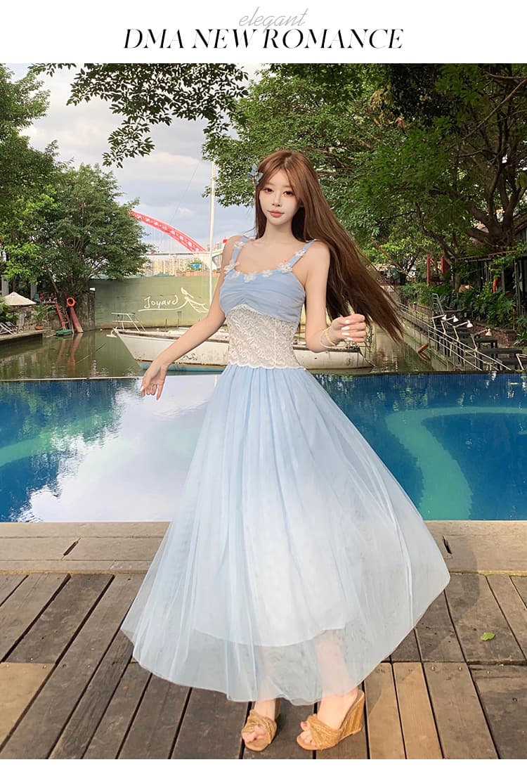 프랑스식 부드러운 바람 레이스 슬립 드레스 여름 새로운 허리 수축 슬림해 보이는 해변가 휴가 바람을 피우다 롱 코트 거즈 스커트 상세 이미지 14
