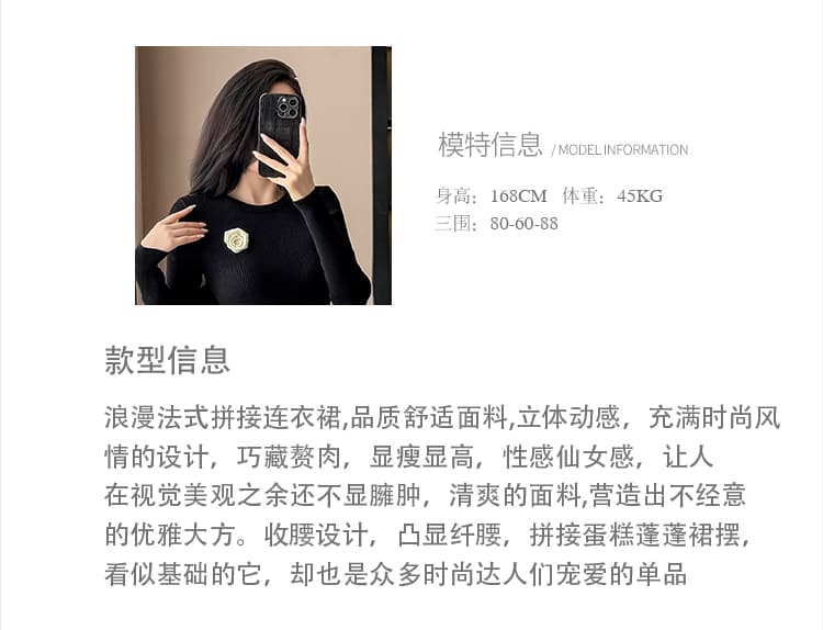 작은 샤넬 스타일 페이크 레이어드 패치워크 여성 드레스 새로운 프랑스식 케이크 치마 상세 이미지 1