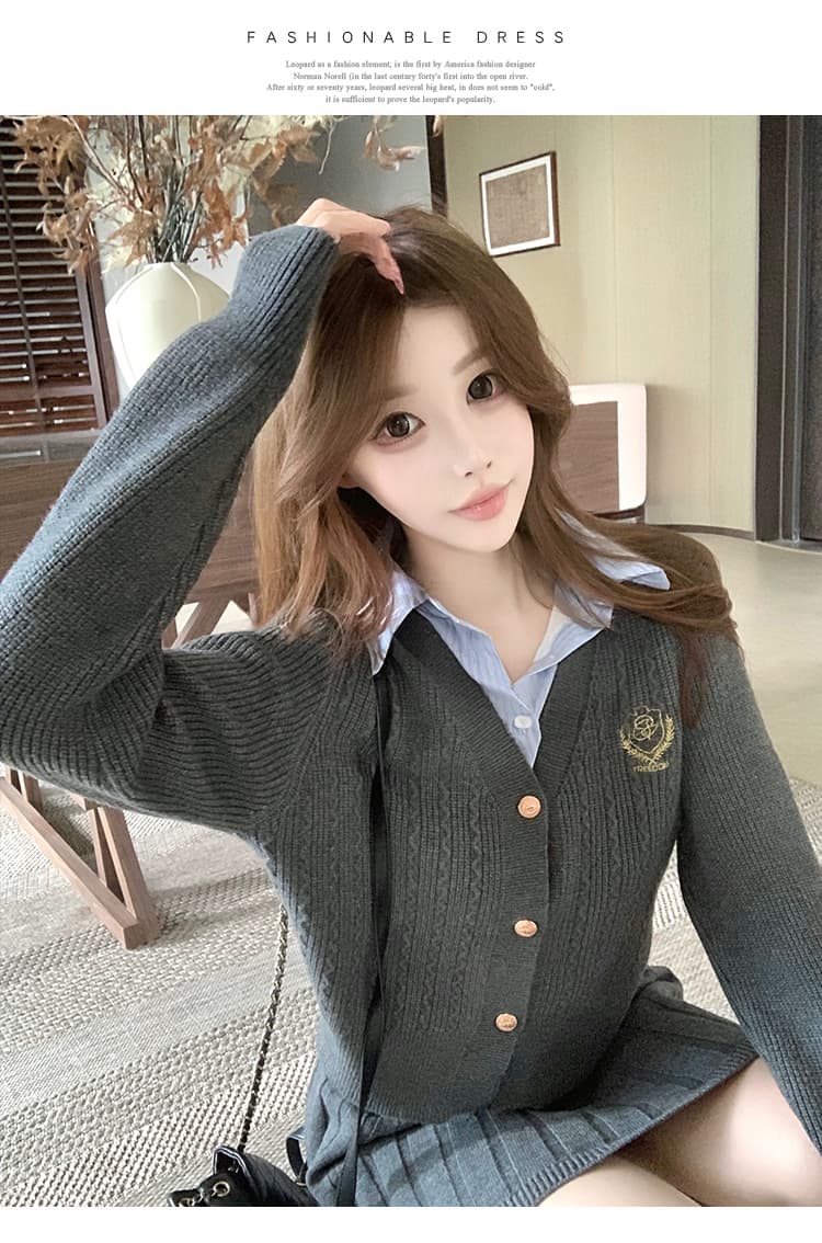 한 부서 학원 스타일 jk 세트 드레스 여성 가을 겨울 투피스 세트 셔츠 칼라 니트 카디건 코트 플리츠 반신 스커트 상세 이미지 23