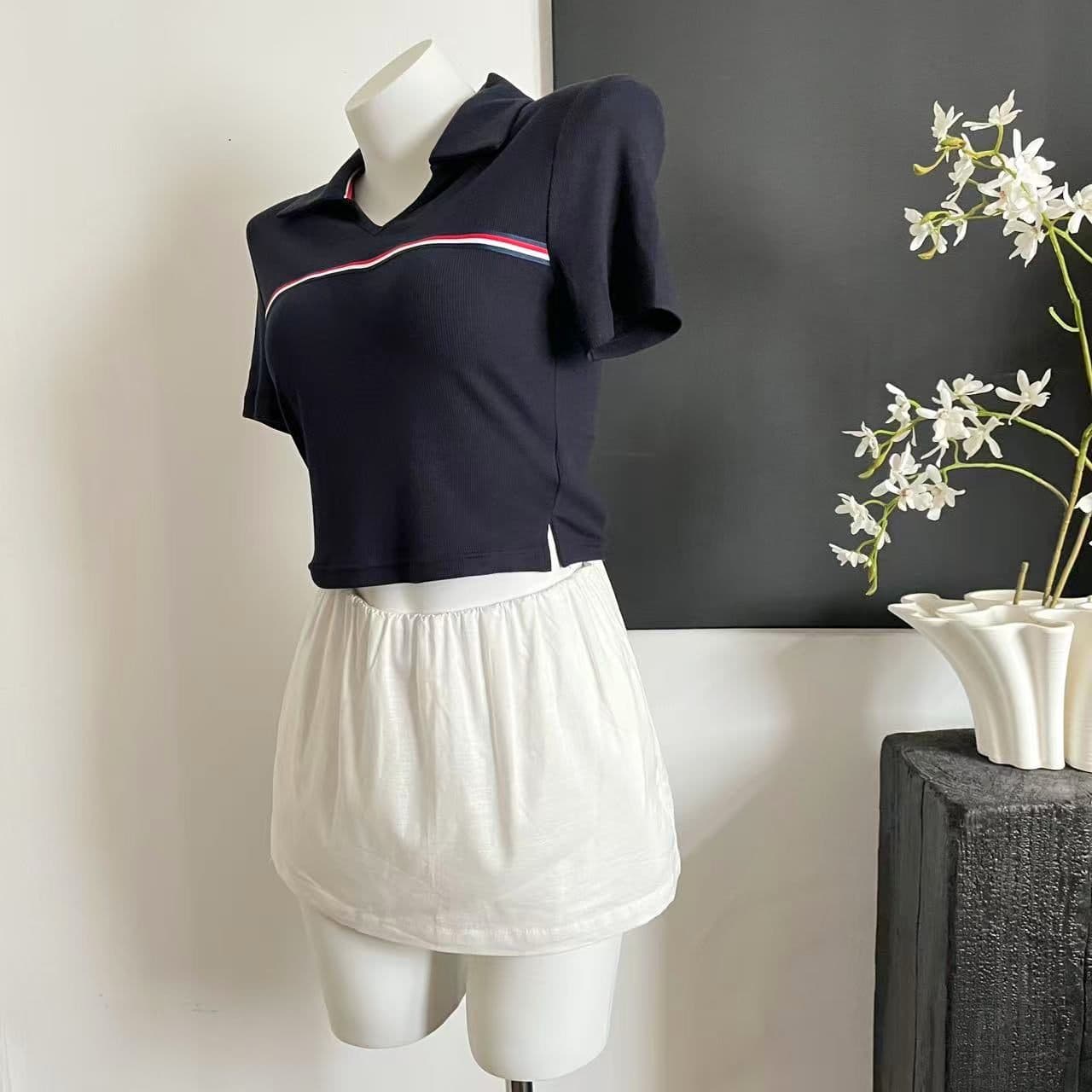 unoone 교환 건강 스트라이프 색상 도로 POLO 칼라 반팔 티셔츠 여성 상세 이미지 10