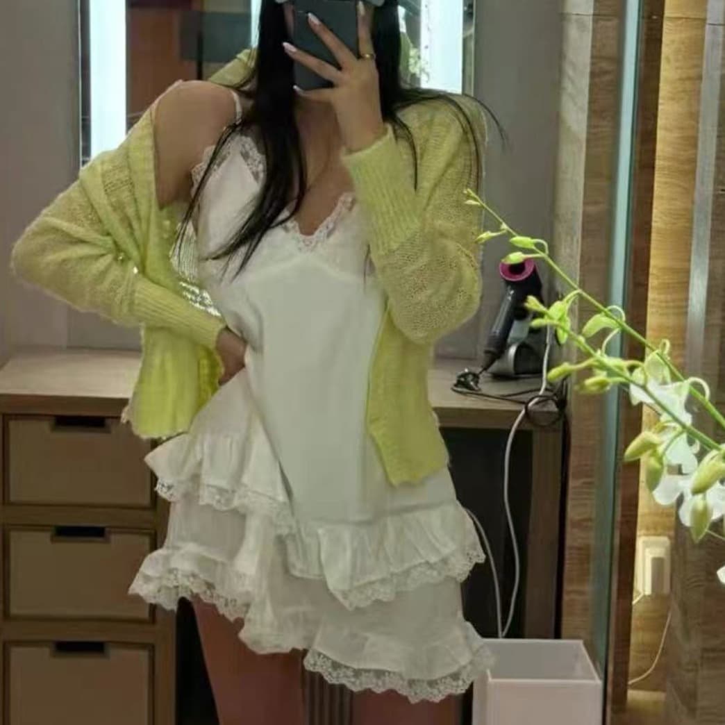 작은 섹시함 스택 층 혼합 가져 가라. 우아함 레이스 레이스 슬립 맨위 V넥 드레스 스택 착용 슬립 드레스 이미지 4