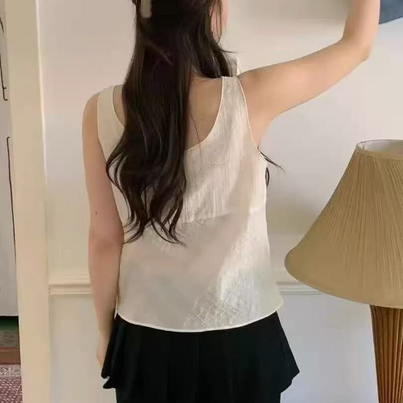 작은 섹시함 인사이드 가져 가라. 주름 질감 센스 캐미솔 망사 스택 착용 V넥 패치워크 슬립 페이크 레이어드 조끼 이미지 4