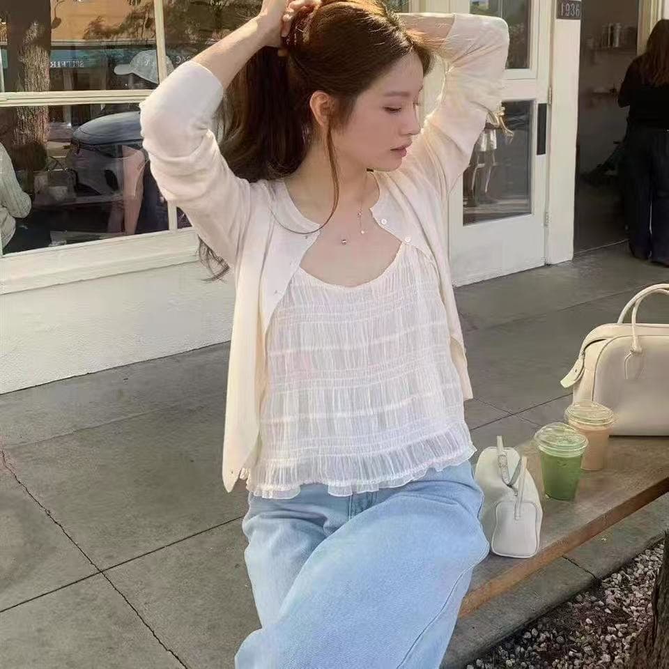 가벼움 주름 작은 슬링 조끼 품격 인사이드 가져 가라. 슬림해 보이는 맨위 달콤함 다용도 쉬폰 캐미솔 맨위