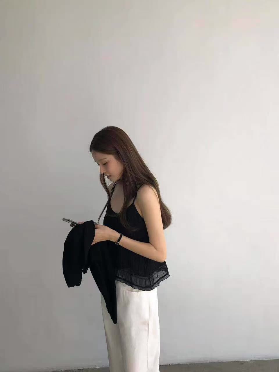 가벼움 주름 작은 슬링 조끼 품격 인사이드 가져 가라. 슬림해 보이는 맨위 달콤함 다용도 쉬폰 캐미솔 맨위 상세 이미지 13