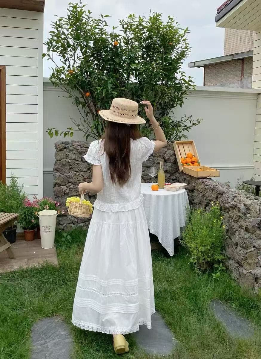 자수 패치워크 레이스 레이스 쇼트 스타일 셔츠 얇고 가벼운 맨위 V넥 레이스업 Feifei 소매 프릴 작은 셔츠 상세 이미지 11