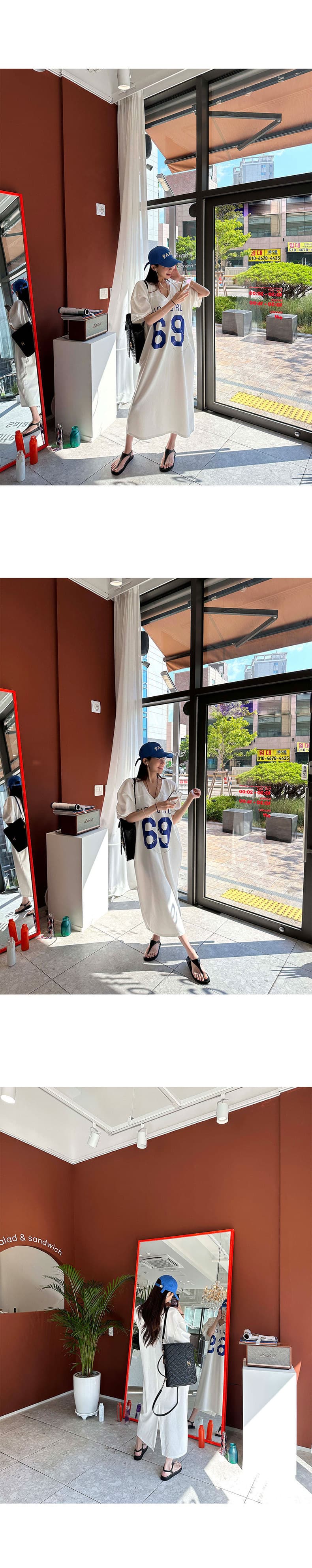 있음 선적 한국 동대문 전후 알파벳 프린트 티셔츠 여성 드레스 상세 이미지 4