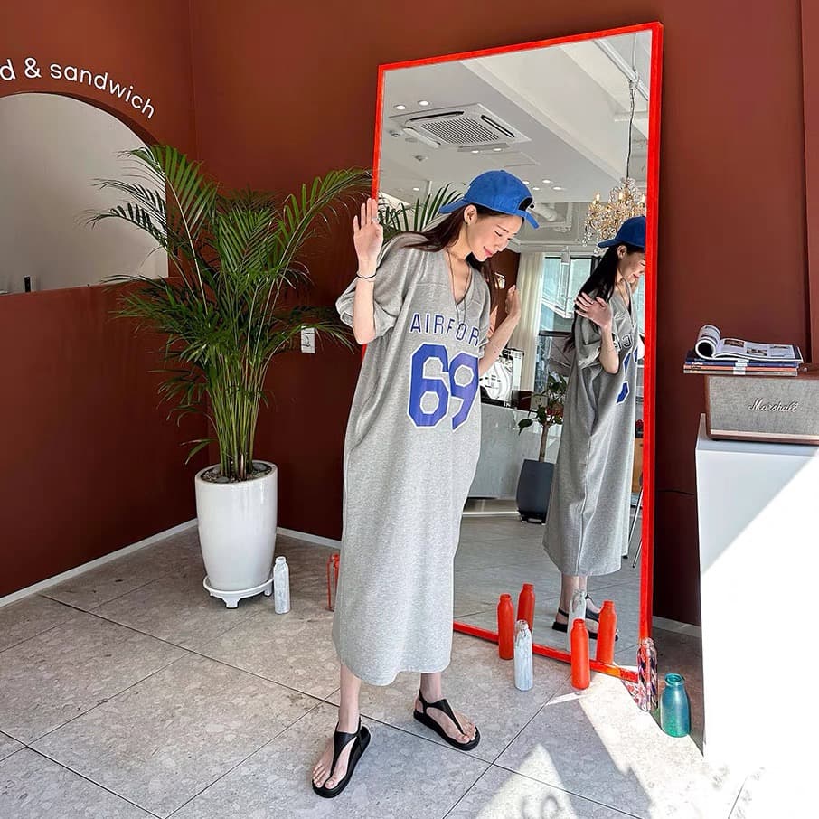 있음 선적 한국 동대문 전후 알파벳 프린트 티셔츠 여성 드레스 상세 이미지 9