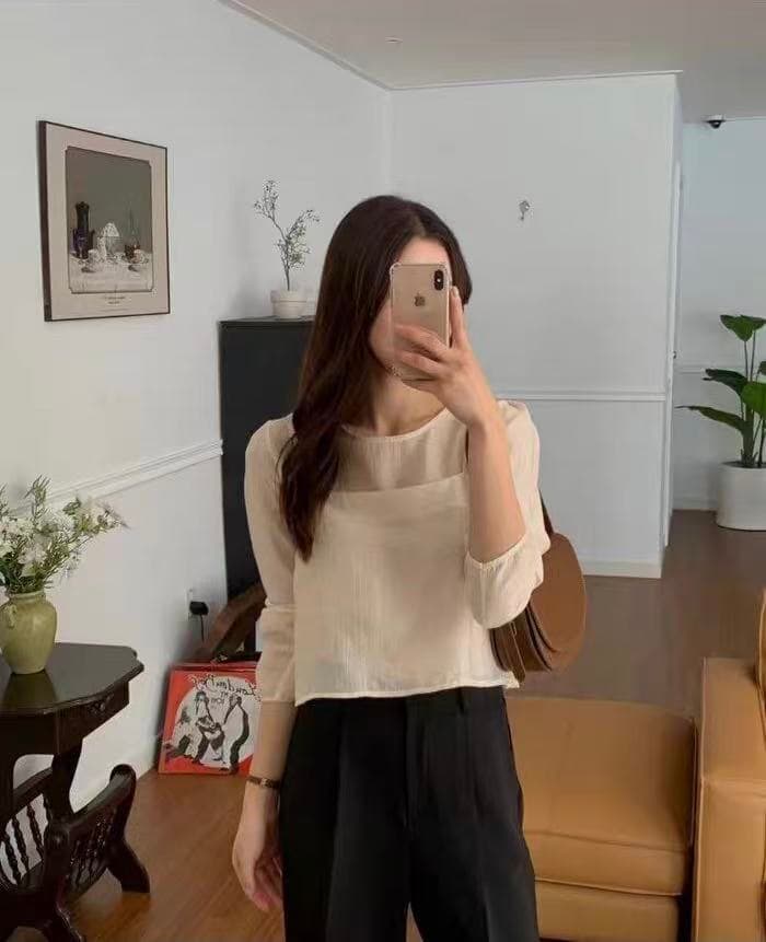 쉬폰 블라우스 작은 슬링 조끼 긴팔 블라우스 스택 착용 투피스 세트 질감 센스 셔츠 품격 맨위 세트 상세 이미지 3
