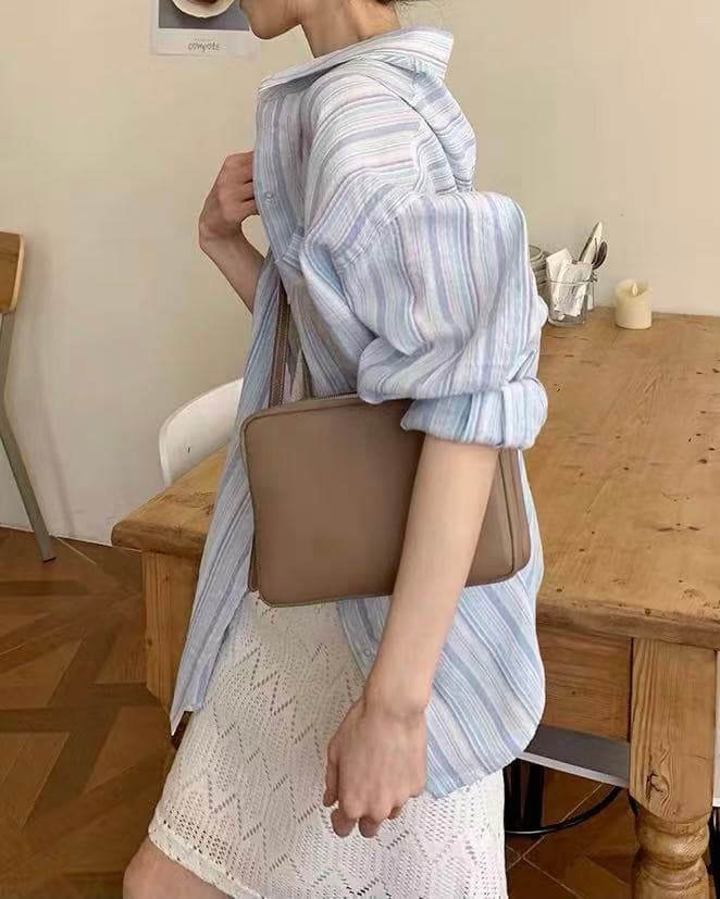 스트라이프 긴팔 셔츠 신선함 배색 스트라이프 셔츠 재킷 루즈핏 외부 가져 가라. 오픈 가디건 맨위 싱글 줄 버튼 태양 보호 셔츠 상세 이미지 10