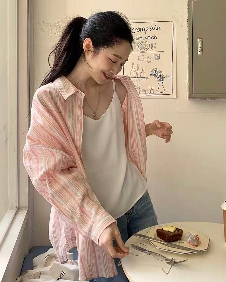 스트라이프 긴팔 셔츠 신선함 배색 스트라이프 셔츠 재킷 루즈핏 외부 가져 가라. 오픈 가디건 맨위 싱글 줄 버튼 태양 보호 셔츠 상세 이미지 12