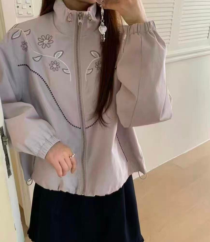 가을 재킷 재킷 스탠드 칼라 펌프 로프 지퍼 재킷 무거운 작업 자수 패션 재킷 자켓 짧은 여성 코트 이미지 4