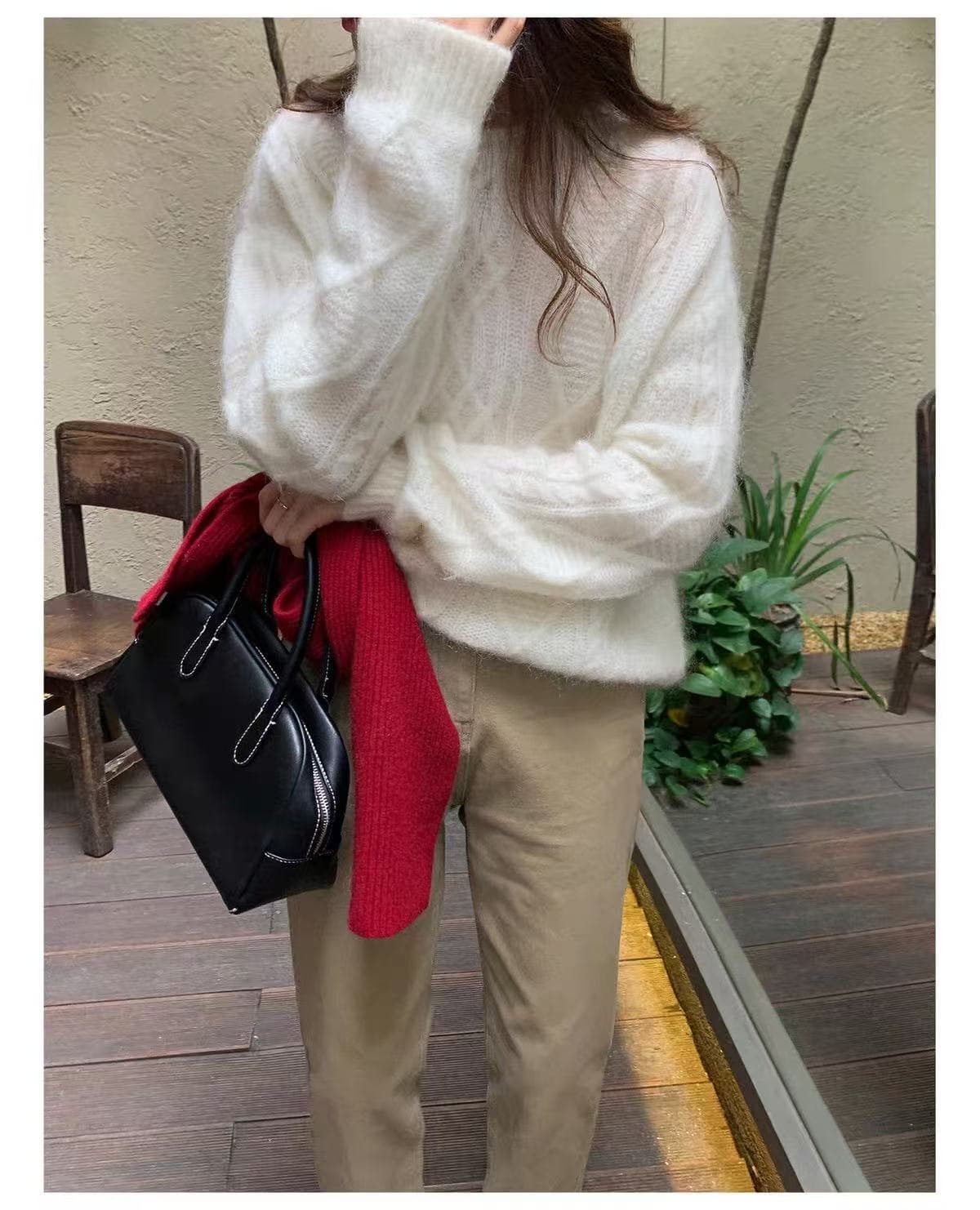 분말 색상 두꺼운 꽈배기 너구리 플러시 스웨터 가을 겨울 느긋한 바람 루즈핏 풀오버 라운드 넥 니트 스웨터 인사이드 가져 가라. 만나는 이미지 4